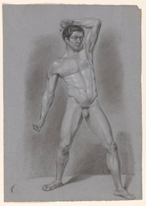 Nu masculino em pé, visto de frente de A. Waterloo (attributed to)