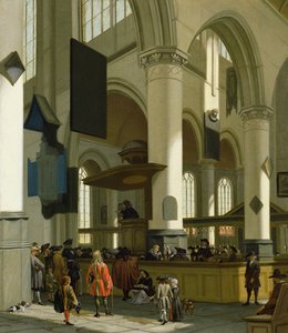 Interior da Oude Kerk, Delft, com um pregador de A. and Streeck, H. van Storck