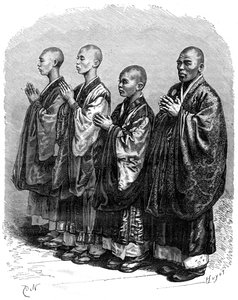 Budistas em oração, Japão, século XIX.