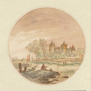 Paisagem com um pescador e um castelo de Aarnout ter Himpel