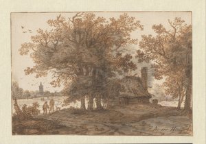 Paisagem com uma casa entre árvores de Aarnout ter Himpel