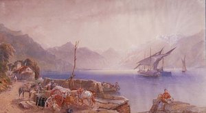 Em uma praia do lago italiano