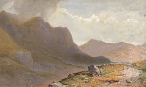 Cena entre Capel Currg e Llyn Ogwen, no topo de Nant Frangon, País de Gales do Norte (cromolitografia)