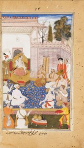 Bhishma aconselha Yudhishthira sobre a natureza dos quatro varnas, ou castas, 1598 de Abdul Rahim Khan I Khana
