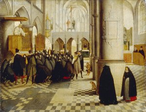 Serviço da Igreja. Pintura de Abel Grimmer (1570-1619), óleo sobre madeira
