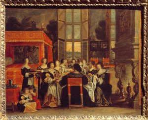 Conversa de senhoras na ausência dos seus maridos: Jantar Pintura de Abraham Bosse (1602-1676) Egouen do século XVII. Museu Nacional Renascentista