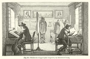 Estúdio de uma gravadora de placas de cobre (gravação) de Abraham (after) Bosse