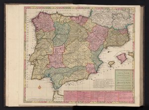Mapa da Espanha e Portugal Way-Pointer das Viagens Militares em Espanha e Portugal / Theatrum Martis em Hispania et Portugallia (título no objeto) de Abraham Allard