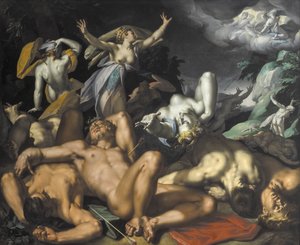 Apolo e Diana punindo Niobe matando seus filhos de Abraham Bloemaert