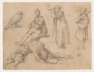 Um sentado e dois meninos em pé de Abraham Bloemaert