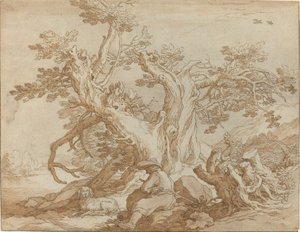Paisagem com figura sentada e cachorro de Abraham Bloemaert