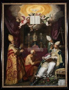 ""os quatro pais da igreja"" Representação de Santo Ambrósio de Milão, Santo Agostinho de Hipona, São Gregório Magno e São Jerônimo - Pintura de Abraham Bloemaert (1566-1651) de Abraham Bloemaert