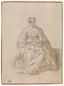 Maria, sentada com um livro de Abraham Bloemaert