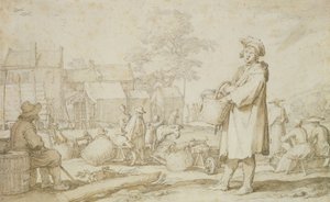 Cena do mercado (caneta e tinta no papel) de Abraham Bloemaert