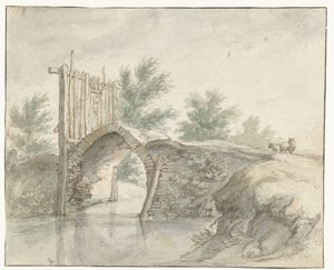 Ponte de pedra com cerca de madeira de Abraham Bloemaert