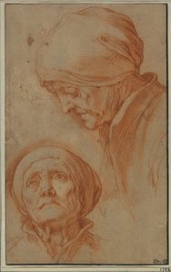 Dois estudos da cabeça de uma mulher idosa de Abraham Bloemaert