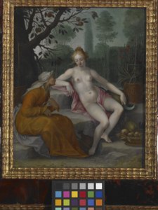 Vertumnus e Pomona (óleo sobre cobre) de Abraham Bloemaert
