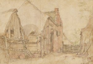 Vista de um pátio de quinta (recto); Estudo de uma árvore (verso) de Abraham Bloemaert