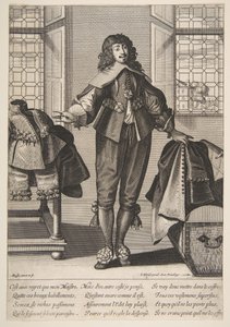Um manobrista que guarda as roupas luxuosas de seu mestre, de meados ao final do século XVII. de Abraham Bosse