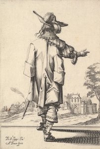 Um senhor, visto por trás, com o braço direito estendido e um manto sobre o esquerdo..., 1629. de Abraham Bosse
