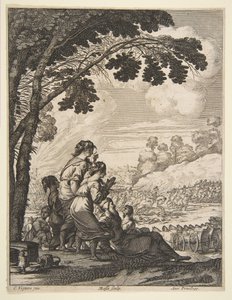 Ilustração de LAriane por Desmarets de Saint-Sorlin, Palamede a cavalo confronta ..., 1639. de Abraham Bosse