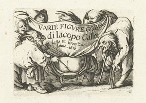Página de título da série de impressão "Vários anões"/"Variie figure gobbi di Jacopo Callot
Variie figure gobbi di Jacopo Callot (título da série sobre o objecto)
Várias figuras grotescas (título da série)
Anões e corcundas (título da série) de Abraham Bosse
