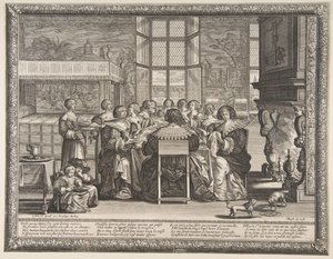 Esposas na mesa durante a ausência de seus maridos, ca. 1635-36. de Abraham Bosse