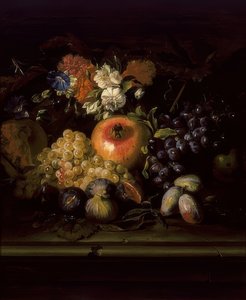 Natureza morta com flores e frutas