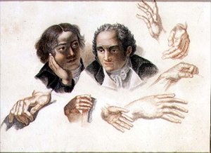Estudos de duas cabeças e mãos de cavalheiros de Abraham Constantin