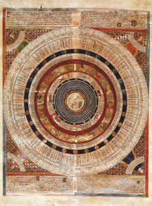 Cosmographie: representação da Terra como astrónomo com um astrolábio de Abraham Cresques