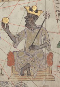 Detalhe do Atlas Catalão, folha 6, mostrando Mansa Musa entronizado, 1375 de Abraham Cresques