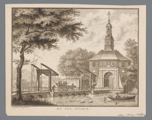 Vista do Zijlpoort em Leiden O Zyl Gate (título no objeto) de Abraham Delfos