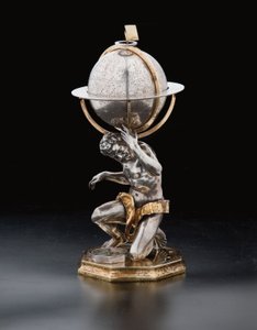 Dois globos terrestres e celestes excepcionais, apoiados por Hércules e Atlas, Augsburg, 1697-99
