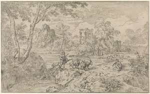 Paisagem Arcadian com Goatherd de Abraham Genoels