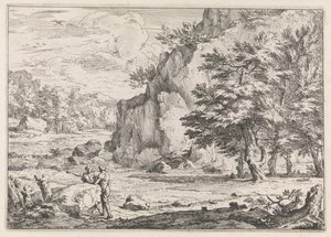 Paisagem com rocha de Abraham Genoels