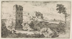Paisagem com torre quadrada de Abraham Genoels