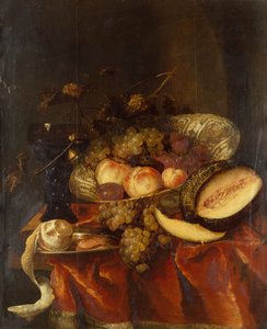 Fruta numa tigela de porcelana Wanli Craak com um prato de vidro, melão e estanho (óleo) de Abraham Hendricksz van Beyeren