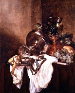Still Life with a Fruit and a Silver Cup (óleo no painel) de Abraham Hendricksz van Beyeren