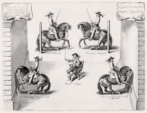 Ilustração de um manual de equitação, gravado por Peeter Clouwet (1629-70), 1658 de Abraham Jansz. van after Diepenbeeck