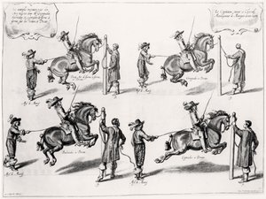 Ilustração de um manual de equitação, gravado por Peeter Clouwet (1629-70), 1658 de Abraham Jansz. van after Diepenbeeck