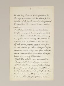 Manuscrito autógrafo do discurso de vitória de Lincoln na eleição como presidente, feito em Washington DC, da janela da Casa Branca na noite de 10 de novembro