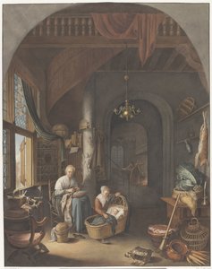 Interior com mãe e filhos de Abraham Lion Zeelander