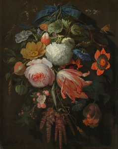 Um buquê de flores pendurado, provavelmente 16651670. de Abraham Mignon