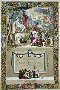 Página de título de "Nauwkerige Beschryving der Aard-Gewassen" de Abraham Munting (1626-83), publicado em 1666 (gravação a cores)