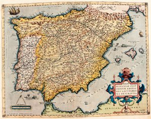 Descrição da Espanha. Mapa geográfico do "Theatrum Orbis Terrarum" de Abraham Ortelius (1527-1598) de Abraham Ortelius