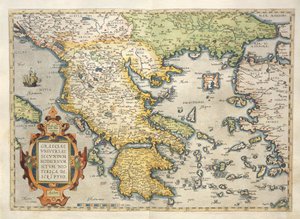 Mapa da Grécia, do Theatrum Orbis Terrarum, de Abraham Ortelius de Abraham Ortelius
