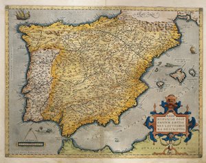 Mapa da Península Ibérica, do Theatrum Orbis Terrarum, de Abraham Ortelius de Abraham Ortelius