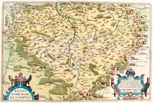 Regni Bohemiae Descriptio Mapa geográfico do território de Boheme do "Theatrum Orbis Terrarum" de Abraham Ortelius (Oertel, Ortell ou Ortel) de Abraham Ortelius