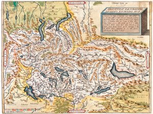 Suíça, Alemanha (Estado: Baden-Württemberg, Baviera), Áustria (Estado: Voralberg), Liechtenstein, Itália (Região: Trentino-Alto Adige, Lombardia, Piemonte, Vale de Aosta), França (Região: Franche-Comté, Rhône-Alpes, Alsácia), de Abraham Ortelius