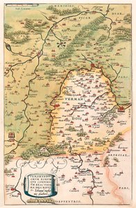 Veromanuorum Eorum que Confinium Accurssima Descrição Mapa geográfico do território de Vermandois e da Picardia na Gália (França) do "Theatrum Orbis Terrarum" de Abraham Ortelius (Oertel, Ortell ou Ortel) de Abraham Ortelius